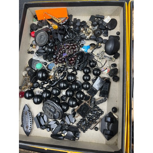 377 - A very large quantity of jet and French jet jewellery to include beads, bracelets, chains etc