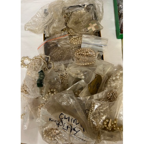 398 - Two boxes of vintage simulated pearl necklaces etc.