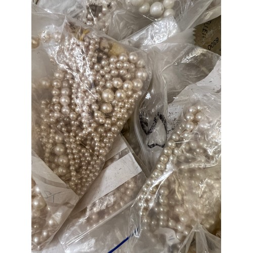 398 - Two boxes of vintage simulated pearl necklaces etc.