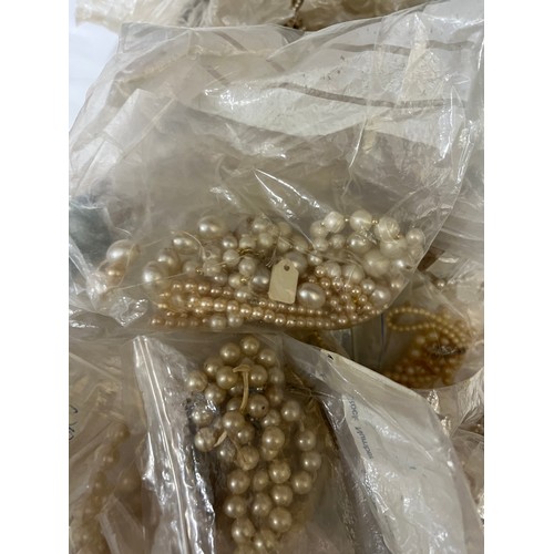 398 - Two boxes of vintage simulated pearl necklaces etc.