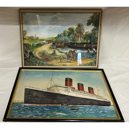 1174 - Colin Verity (1924-2011) Watercolour by the artist as a young man of the Queen Mary image size 32.5c... 