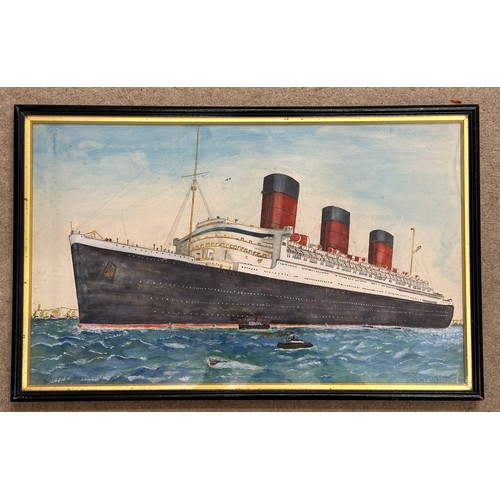 1174 - Colin Verity (1924-2011) Watercolour by the artist as a young man of the Queen Mary image size 32.5c... 