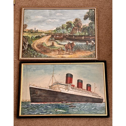 1174 - Colin Verity (1924-2011) Watercolour by the artist as a young man of the Queen Mary image size 32.5c... 