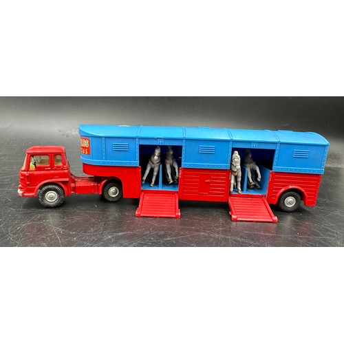 843 - Two Corgi toys circus horse transporter No. 1130 one with original box. Complete with 6 horses per t... 