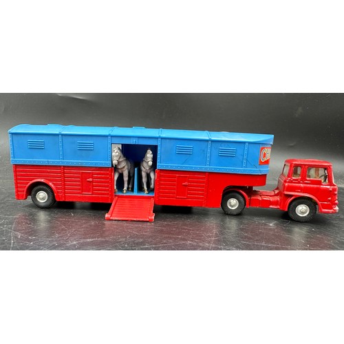 843 - Two Corgi toys circus horse transporter No. 1130 one with original box. Complete with 6 horses per t... 