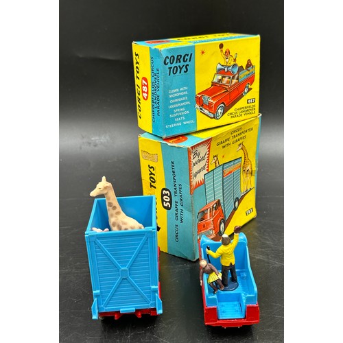 844 - Corgi Toys 503 Chipperfield's Circus Giraffe Transporter with two giraffe figures along with Corgi T... 