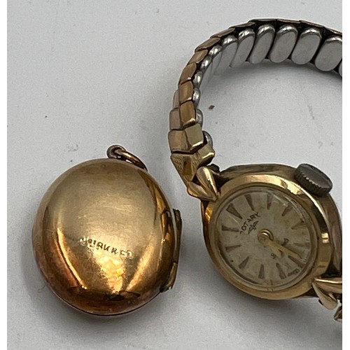 537 - A 9 carat gold cased ladies Rotary wristwatch on a rolled gold elasticated strap together with a loc... 