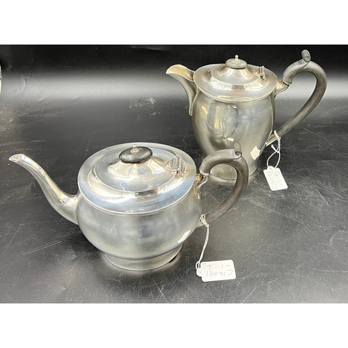 645 - Silver tea and coffee pot Birmingham 1921/1930 with ebony knop and handle. Maker S Blanckensee & Son... 