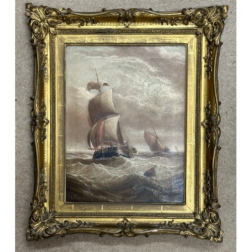 1193 - Henry Moore RA, ROI, RWS (1831-1895) oil on canvas of a sailing barge off the coast. Signed lower le... 