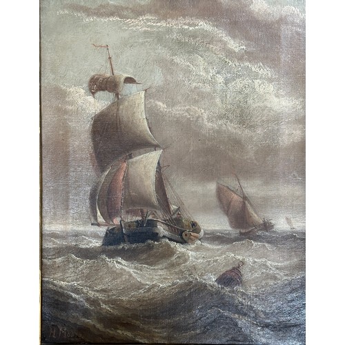 1193 - Henry Moore RA, ROI, RWS (1831-1895) oil on canvas of a sailing barge off the coast. Signed lower le... 