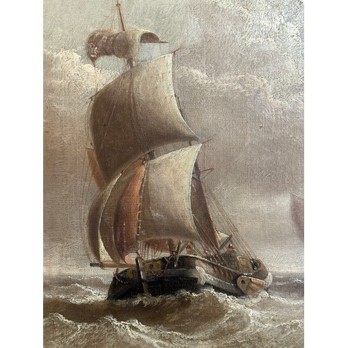 1193 - Henry Moore RA, ROI, RWS (1831-1895) oil on canvas of a sailing barge off the coast. Signed lower le... 