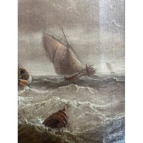 1193 - Henry Moore RA, ROI, RWS (1831-1895) oil on canvas of a sailing barge off the coast. Signed lower le... 