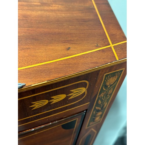 35 - A 19thC mahogany inlaid bow fronted chest of four graduating drawers on bracket feet. 113cm h x 47cm... 