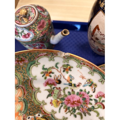 783 - Nineteenth century oriental ceramics to include 3 Chinese famille rose plates, 20cm d and 2 others, ... 