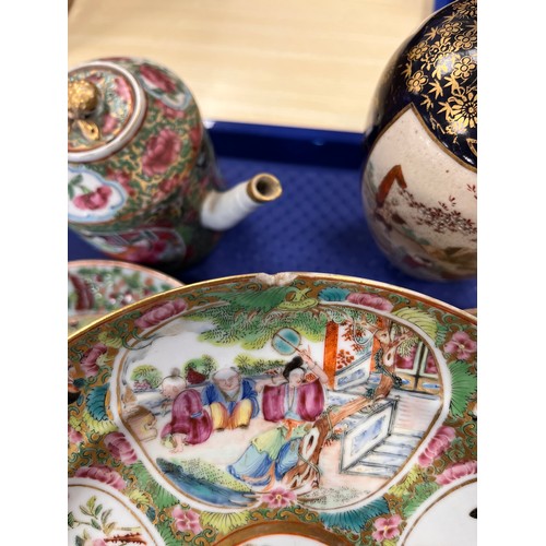 783 - Nineteenth century oriental ceramics to include 3 Chinese famille rose plates, 20cm d and 2 others, ... 