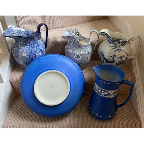 270 - Late 19th and early 20thC toilet jugs and a jug and bowl to include Sylvan jasper, J Kent, Mintons a... 