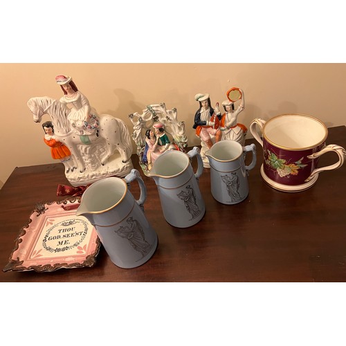 264 - A quantity of 19thC ceramics to include three graduated jugs Thomas Till & Son, 3 x Staffordshire fi... 