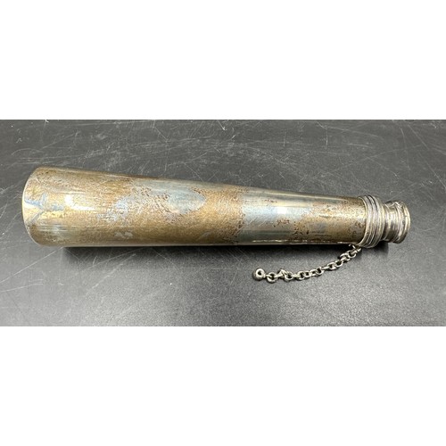 922 - A hallmarked Birmingham silver hunting / hip flask of elongated conical form with a twist-top, 17cm.... 