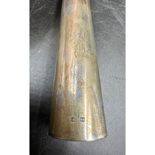 922 - A hallmarked Birmingham silver hunting / hip flask of elongated conical form with a twist-top, 17cm.... 