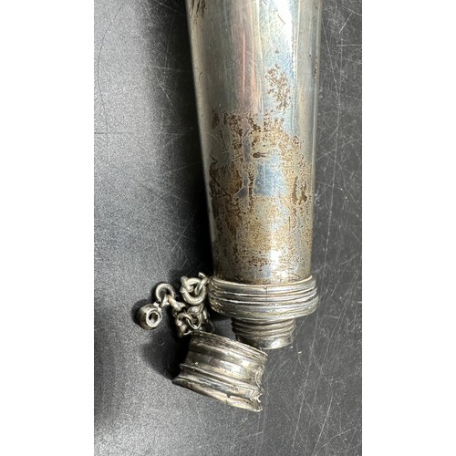 922 - A hallmarked Birmingham silver hunting / hip flask of elongated conical form with a twist-top, 17cm.... 