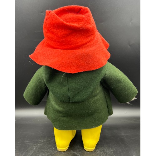 1143 - A Gabrielle designs vintage Paddington Bear with dark green duffel coat and yellow Dunlop Wellington... 