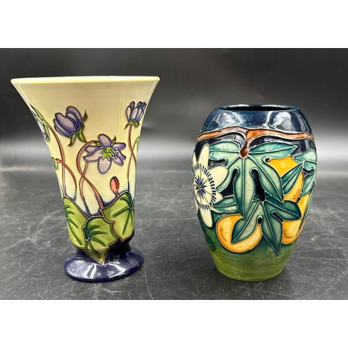 256 - Two small Moorcroft vases, comprising Hepatica, dated 1999, approx 16cm h and 'Passion Flower', date... 