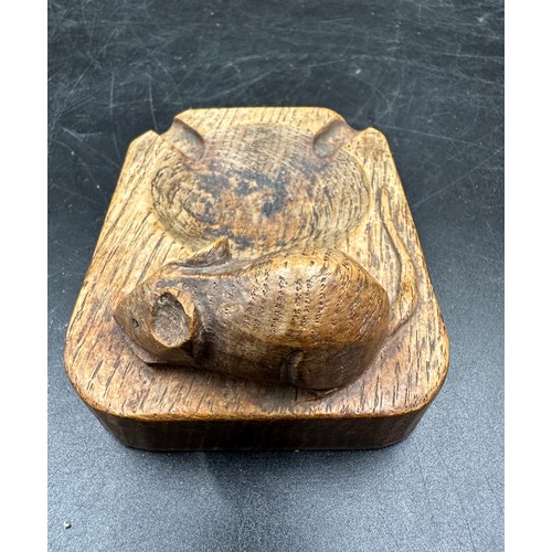 74 - Robert Thompson 'Mouseman' Oak ashtray tail to left 10cm x 7cm.