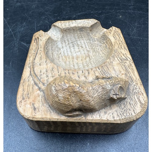 75 - Robert Thompson 'Mouseman' Oak ashtray 10cm x 7.5cm.