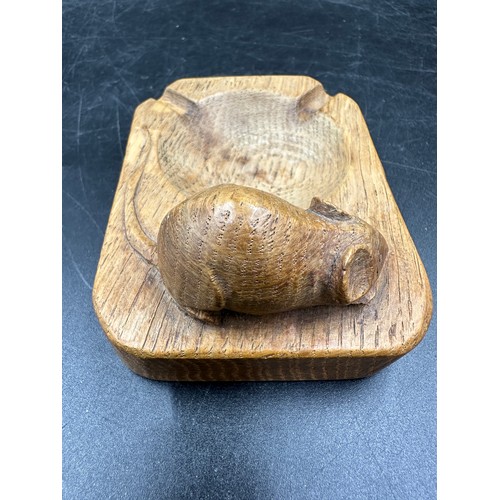 76 - Robert Thompson 'Mouseman' Oak ashtray, tail to right 10cm x 7.5cm.