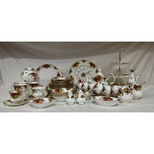 246 - Old Country Roses Royal Albert part dinner/tea service to include cake stand, tea pot, sandwich plat... 