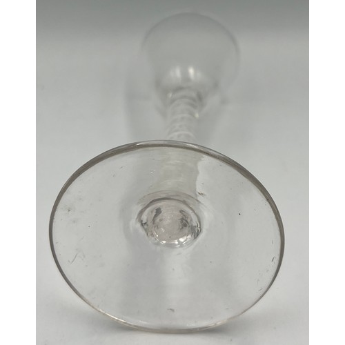 275 - A Georgian opaque air twist cordial glass 16cm h.