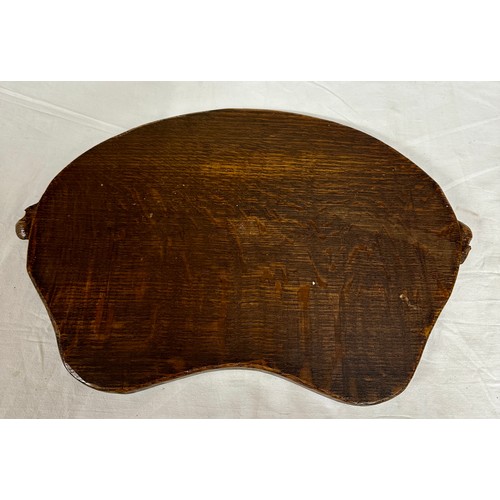 77 - Robert Thompson 'Mouseman'- adzed oak kidney shaped tea tray with carved mouse signature handles.  4... 