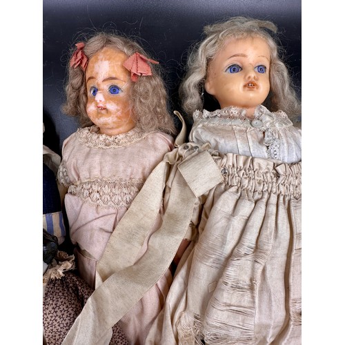 1123 - A collection of various 19thC/20thC dolls to include 4 wax dolls, 7 with bisque heads to include a 1... 