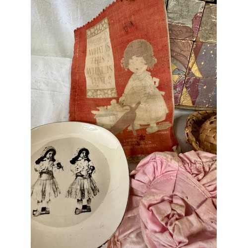 1125 - A mixture of items to include vintage doll's house accessories, tin plate pram and bucket, handmaid ... 