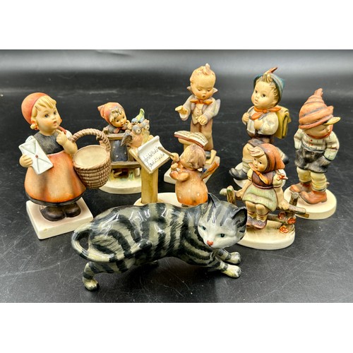 237 - Seven M J Hummel figurines to include Just Resting (112) 1938, Schoolboy (82) 13cm h, Meditation (13... 