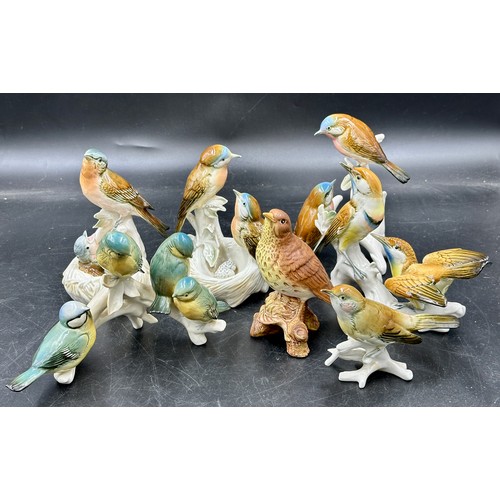 239 - Six Karl Ens porcelain bird figurines to include Robin's Nest  7499, Blue Tits, Chaffinch etc. talle... 