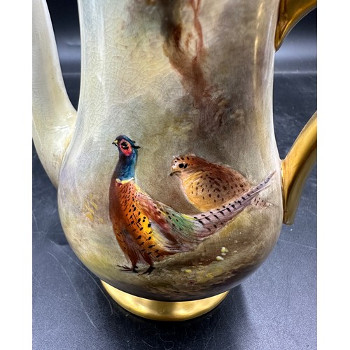 240 - A Royal Worcester coffee set painted with pheasants, by J. Stinton, all signed to include 6 x cups 5... 