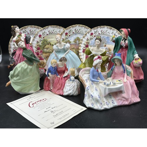 242 - Royal Doulton figurines to include Carmen 5505 limited edition with certificate, Afternoon Tea HN 17... 