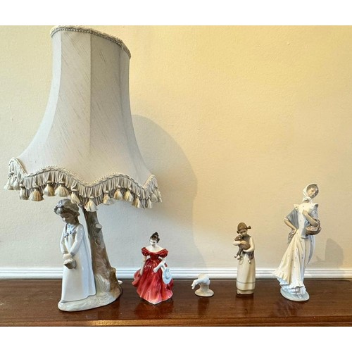 233 - Nao by Lladro table lamp with girl with basket as base, approx. 41cm h, excluding shade, another Nao... 