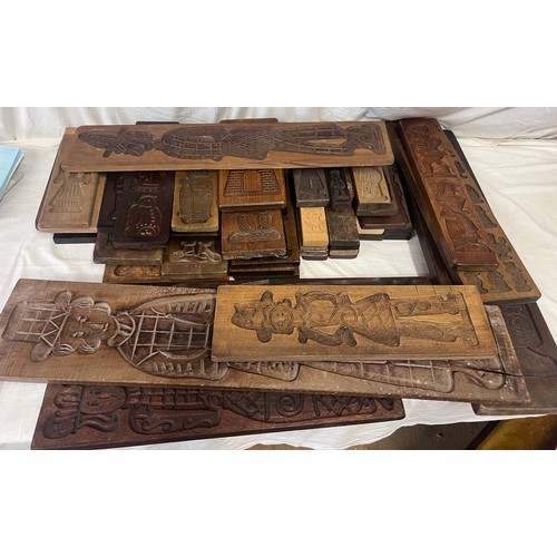 1265 - Beechwood and oak hand carved Gingerbread biscuit mould planks, traditional Dutch designs, Folklore,... 