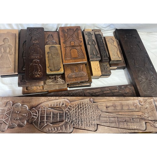 1265 - Beechwood and oak hand carved Gingerbread biscuit mould planks, traditional Dutch designs, Folklore,... 