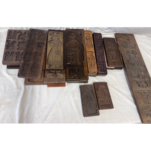 1265 - Beechwood and oak hand carved Gingerbread biscuit mould planks, traditional Dutch designs, Folklore,... 