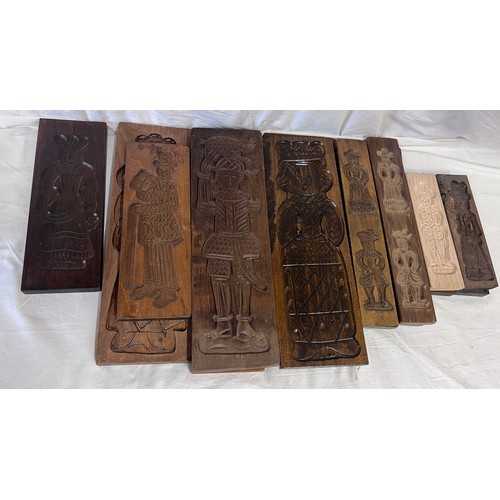 1265 - Beechwood and oak hand carved Gingerbread biscuit mould planks, traditional Dutch designs, Folklore,... 