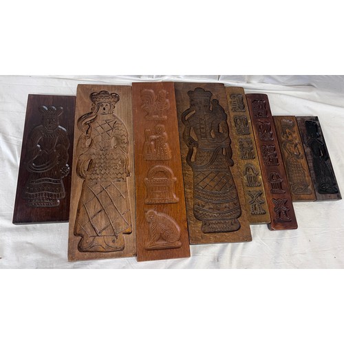 1265 - Beechwood and oak hand carved Gingerbread biscuit mould planks, traditional Dutch designs, Folklore,... 