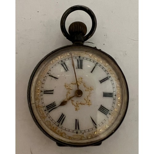 750 - A ladies continental pocket watch with white enamel dial. Inscribed to interior 13th Feb 1911. 3cm d... 