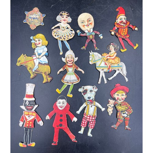 1272 - Ten various Edwardian paper doll puppets to include Humpty Dumpty, Jester, Clown, Ballerina etc.