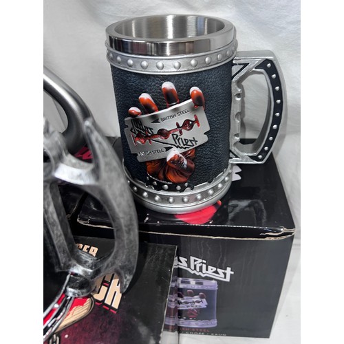 1275 - Eleven Heavy Metal boxed tankards to include Metallica x 2, Ghost x 2, Slayer, Motorhead, Iron Maide... 