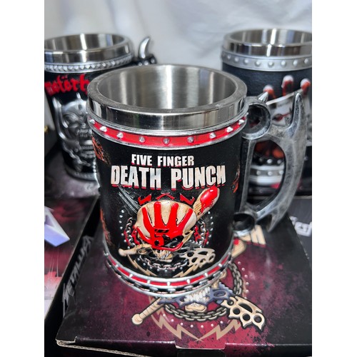 1275 - Eleven Heavy Metal boxed tankards to include Metallica x 2, Ghost x 2, Slayer, Motorhead, Iron Maide... 