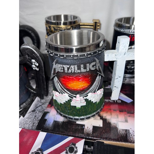 1275 - Eleven Heavy Metal boxed tankards to include Metallica x 2, Ghost x 2, Slayer, Motorhead, Iron Maide... 