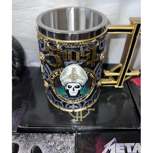 1275 - Eleven Heavy Metal boxed tankards to include Metallica x 2, Ghost x 2, Slayer, Motorhead, Iron Maide... 